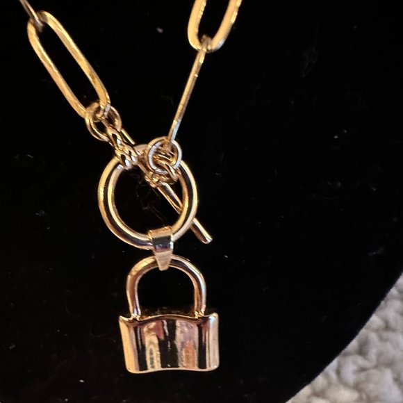 Paperclip Chain Toggle Lock Necklace Gold-Tone - Picture 2 of 6